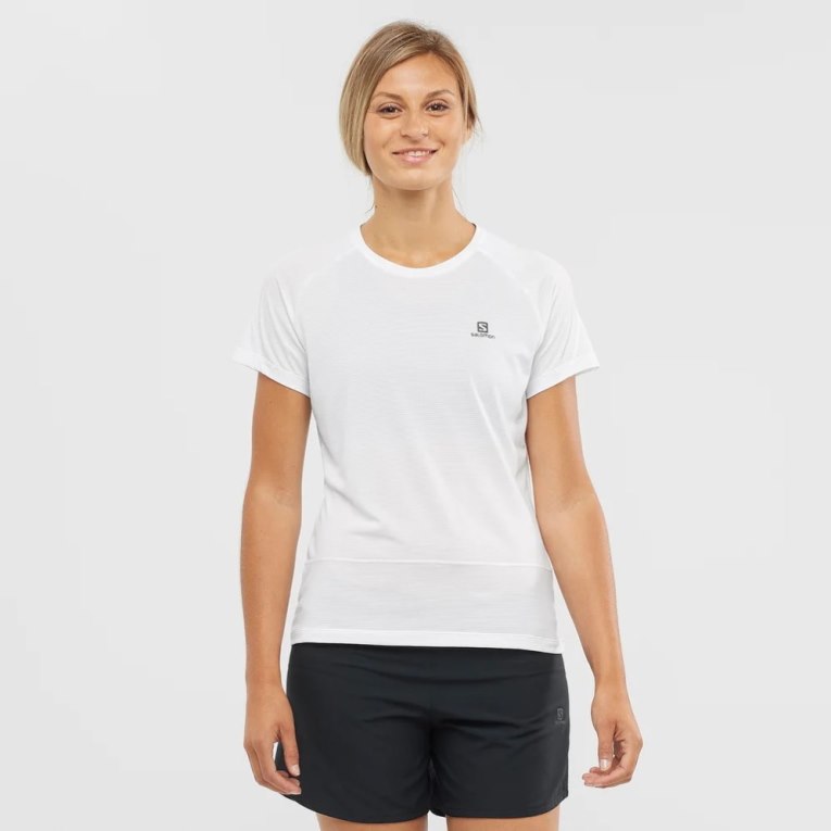 White Salomon Cross Run Short Sleeve Women\'s T-Shirts | PH 10987A